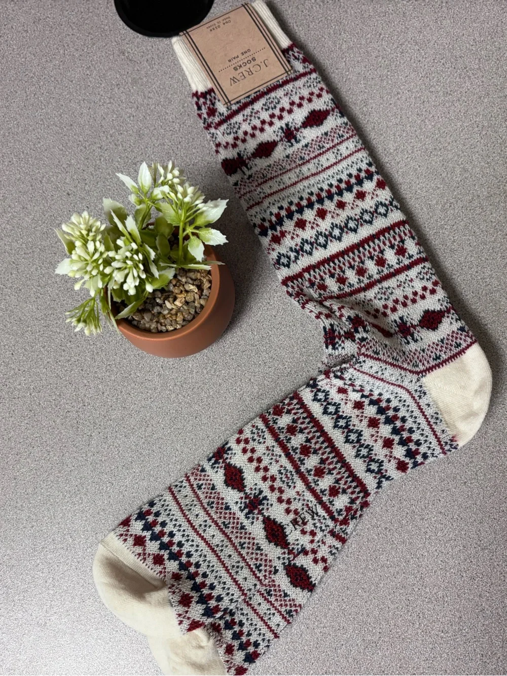 NWT J. Crew Cream & Burgundy Fair Isle Socks